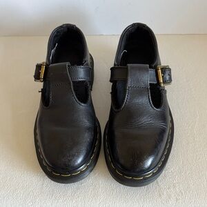 Dr. Martens Black Leather Flats with Gold Buckle